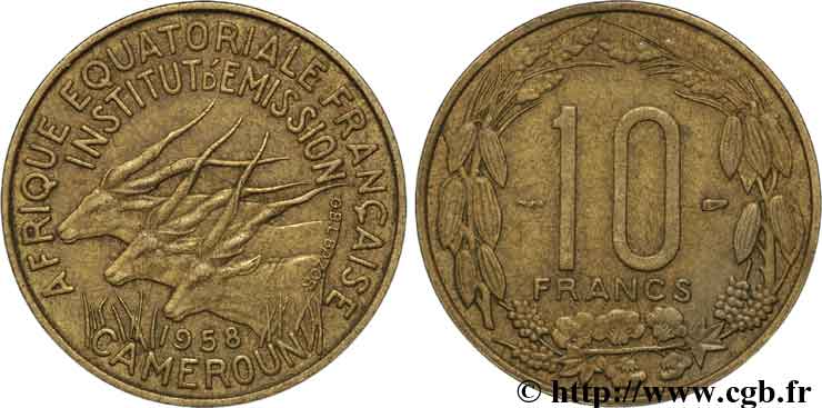FRENCH EQUATORIAL AFRICA - CAMEROON 10 Francs 1958 Paris XF 