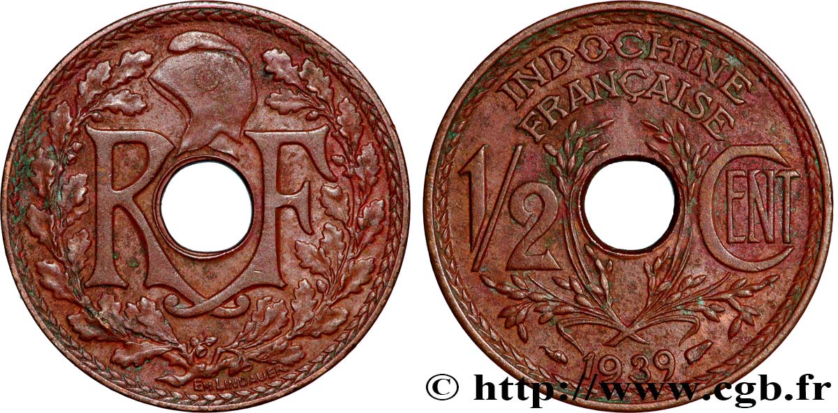 INDOCHINE FRANÇAISE 1/2 Centième 1939 Paris TTB+ 