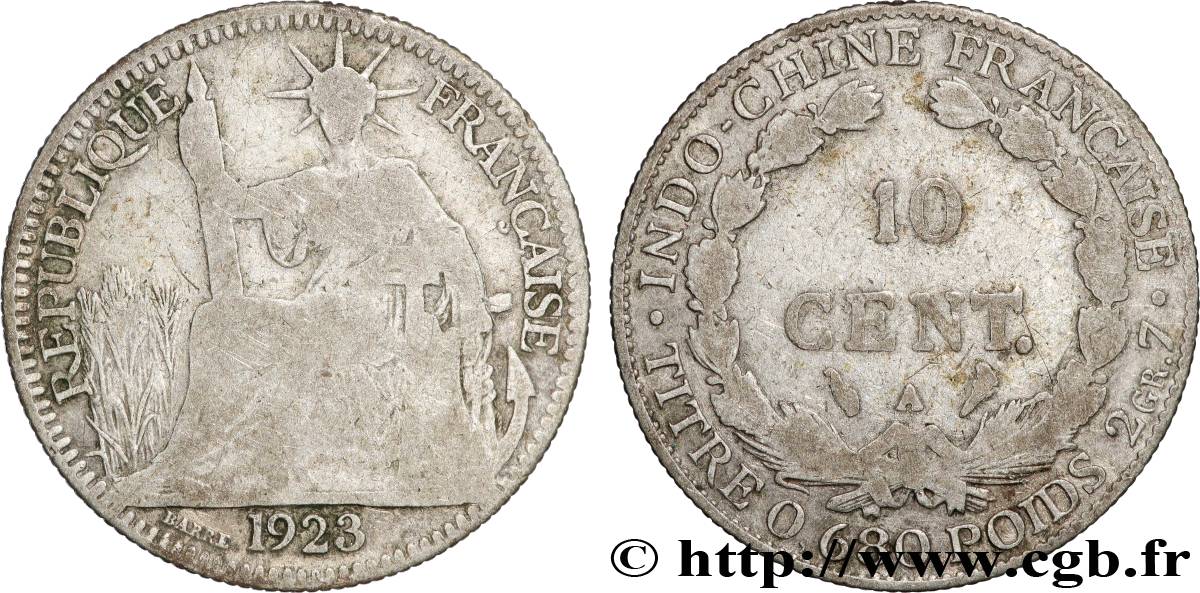 INDOCHINE FRANÇAISE 10 Centièmes 1923 Paris TB 