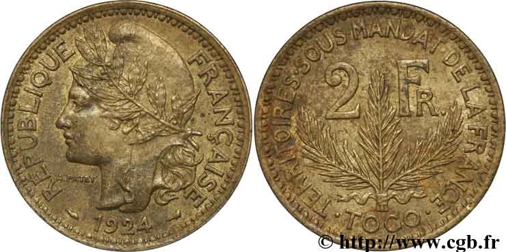 TOGO - MANDATO FRANCESE 2 Francs 1924 Paris q.SPL 