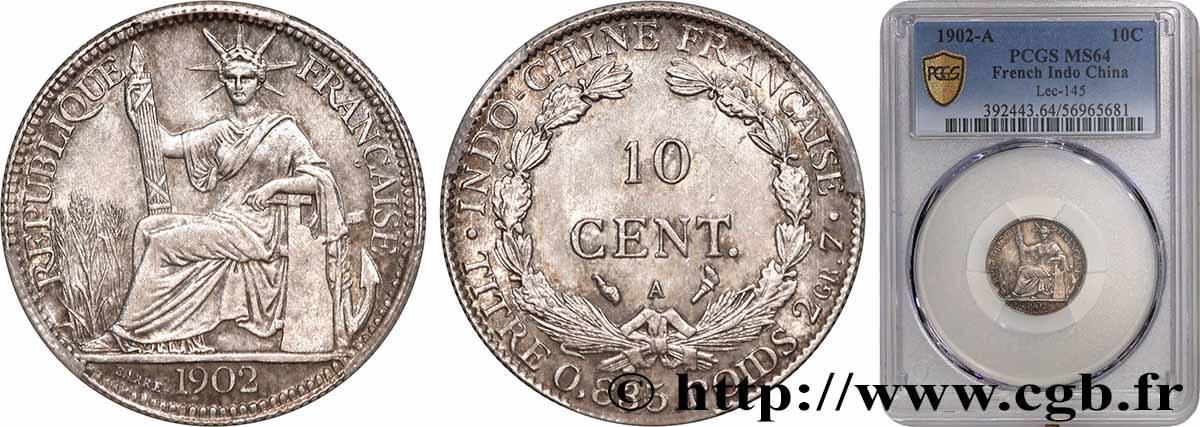 FRENCH INDOCHINA 10 Centièmes 1902 Paris MS64 PCGS