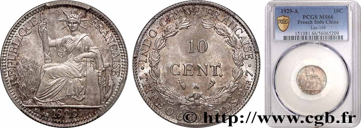 FRENCH INDOCHINA 10 Centièmes 1929 Paris MS66 PCGS