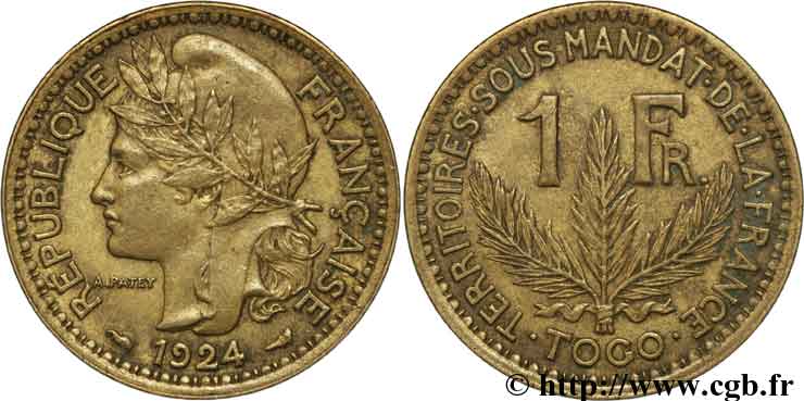 TOGO - Territorios sobre mandato frances 1 Franc 1924 Paris MBC 