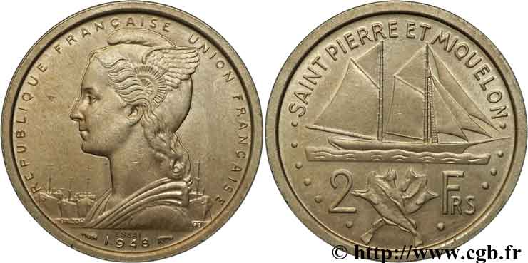 SAN PEDRO Y MIGUELóN 2 Francs ESSAI 1948 Paris SC 
