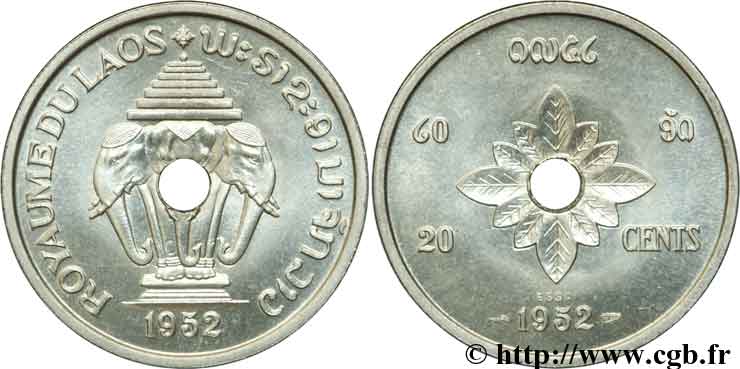 LAOS 20 Cents ESSAI 1952 Paris MS 