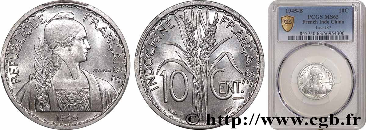 INDOCHINE FRANÇAISE 10 Centièmes 1945 Beaumont-le-Roger SPL63 PCGS