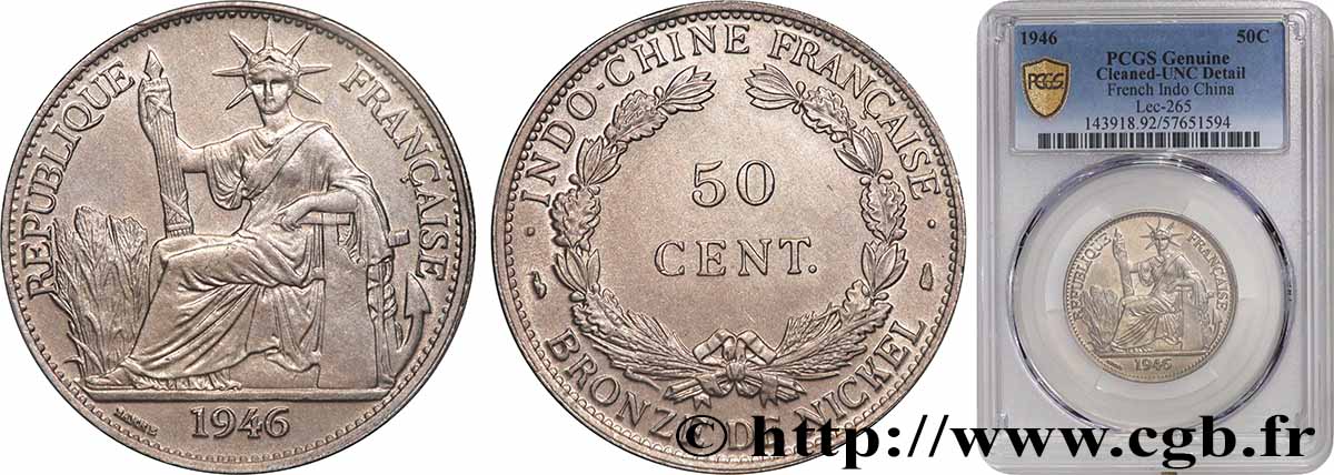 FRENCH INDOCHINA 50 Centièmes 1946 Paris MS PCGS