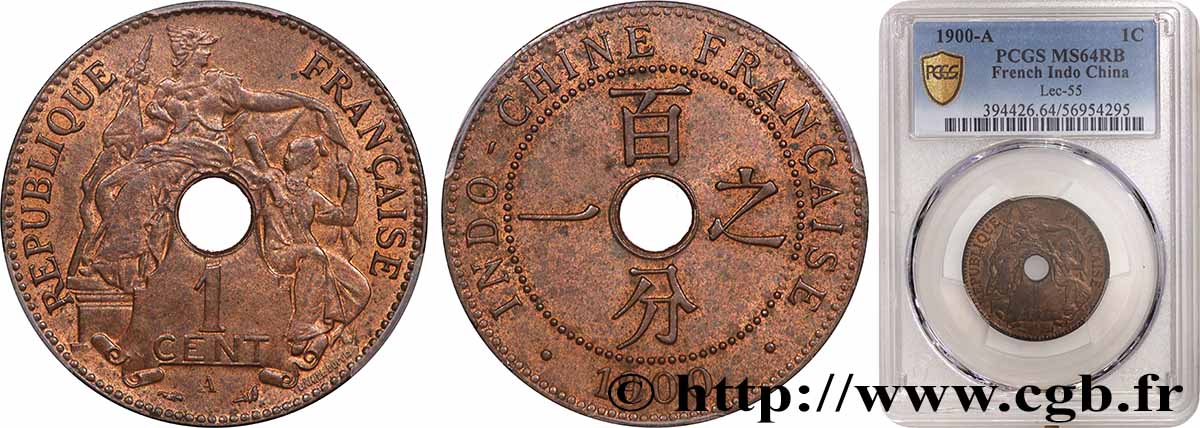 FRENCH INDOCHINA 1 Centième 1900 Paris MS64 PCGS