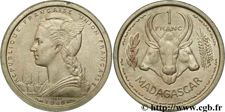 MADAGASCAR French Union 1 franc ESSAI 1948 Paris MS 