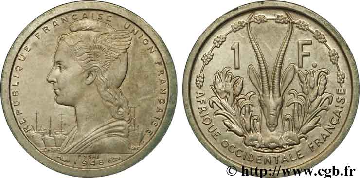AFRICA FRANCESA DEL OESTE - UNIóN FRANCESA 1 franc ESSAI 1948 Paris SC 