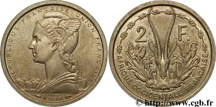 AFRICA OCCIDENTALE FRANCESE - UNION FRANCESA Essai de 2 Francs 1948 Paris MS 