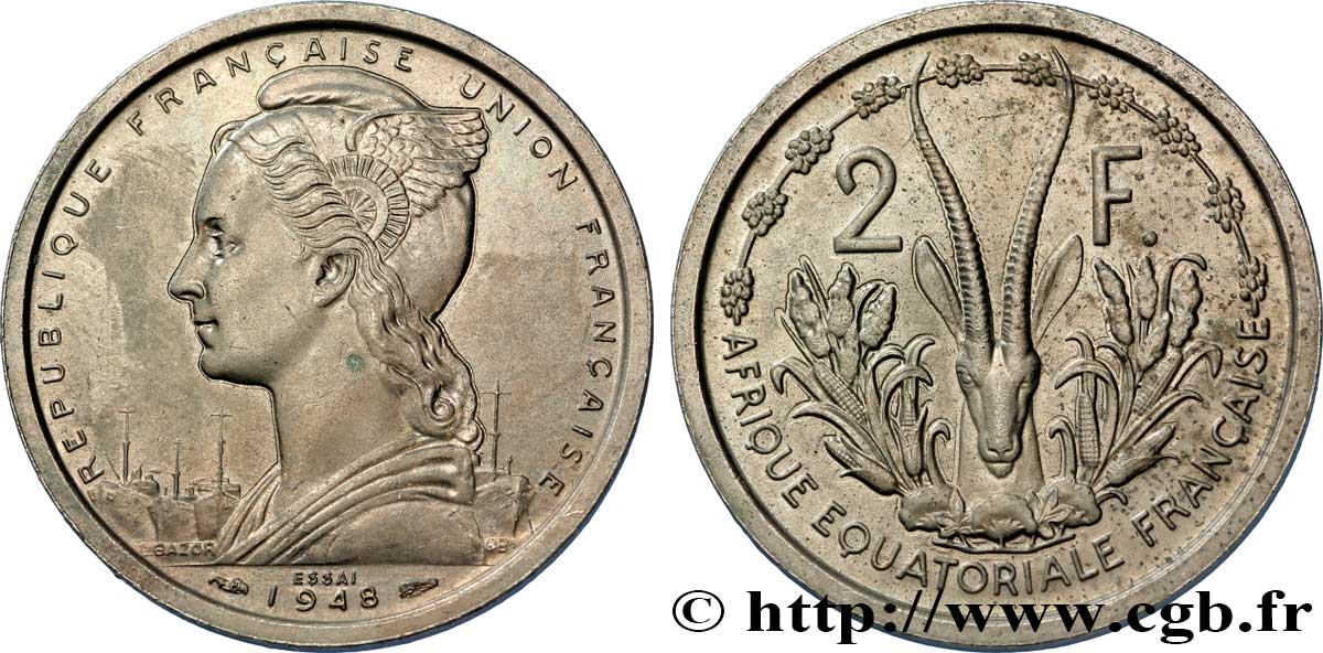 AFRICA EQUATORIALE FRANCESE - FRENCH UNION Essai de 2 Francs 1948 Paris MS 