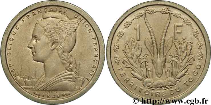 TOGO - UNIóN FRANCESA 1 franc ESSAI 1948 Paris SC 