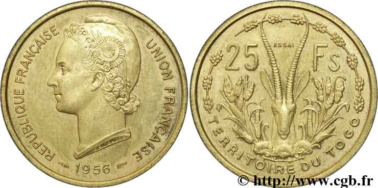 TOGO - FRENCH UNION 25 francs ESSAI 1956 Paris MS 