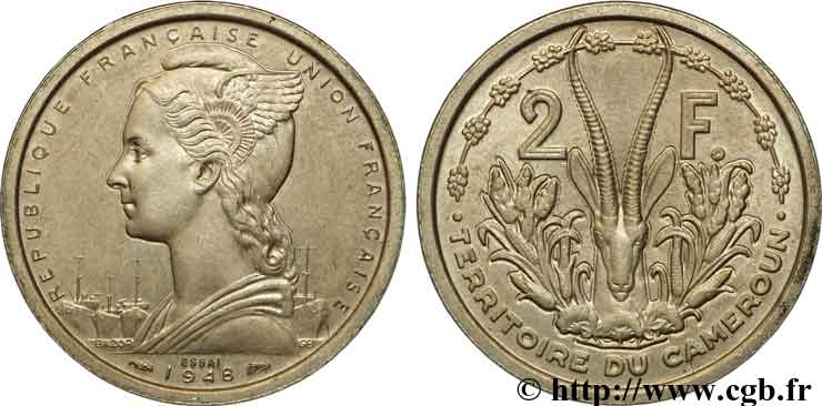 KAMERUN - FRANZÖSISCHE UNION 2 Francs ESSAI 1948 Paris fST 
