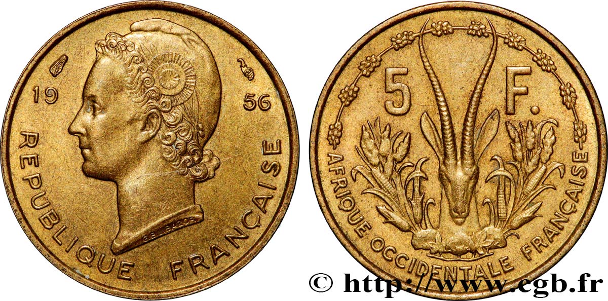 AFRIQUE OCCIDENTALE FRANÇAISE 5 Francs 1956 Paris TTB+ 