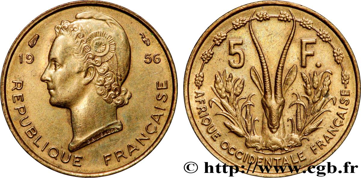 FRENCH WEST AFRICA 5 Francs 1956 Paris AU 