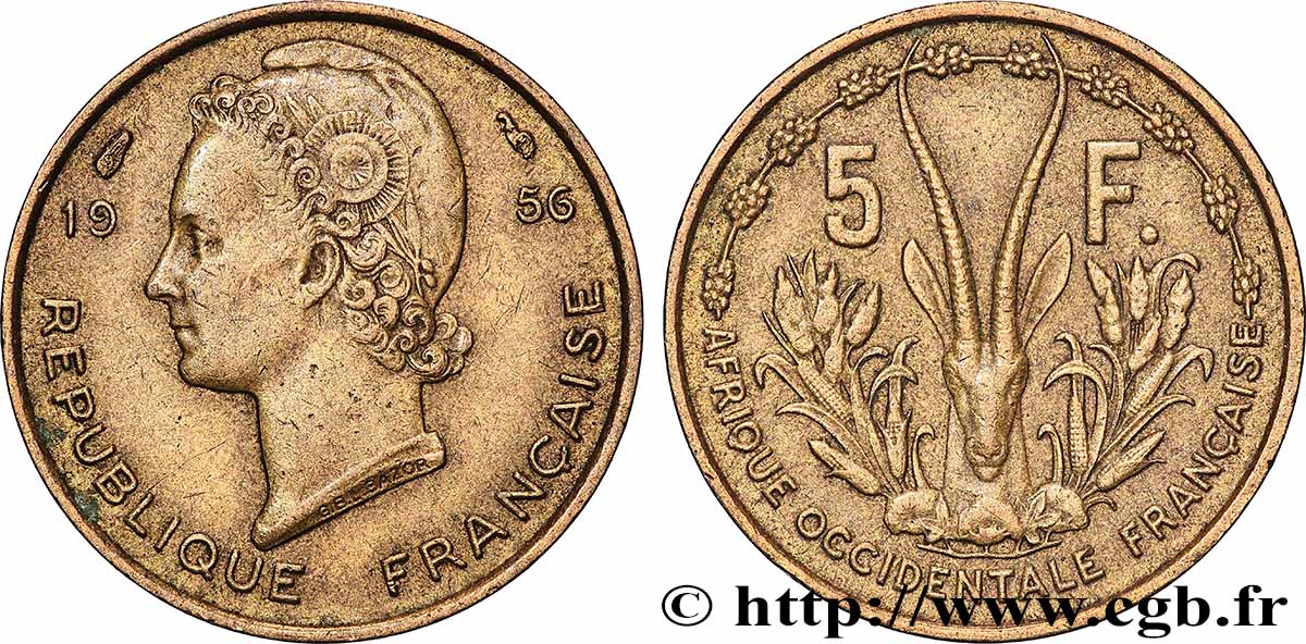 FRENCH WEST AFRICA 5 Francs 1956 Paris XF 
