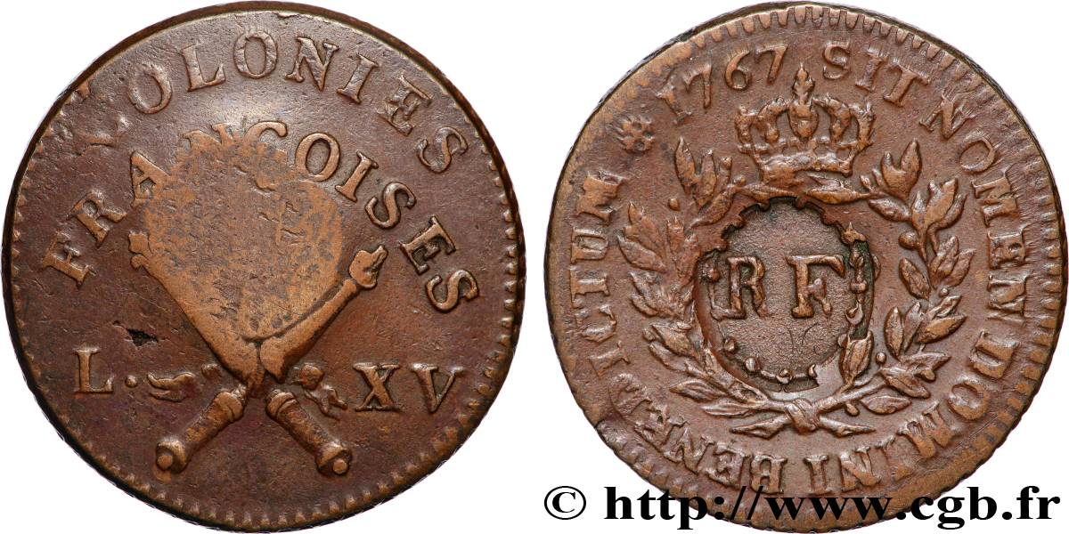 LOUIS XV DIT LE BIEN AIMÉ 3 Sous 9 Deniers ou 1/4 d’esqualin contremarqué RF 1767 Paris TTB 