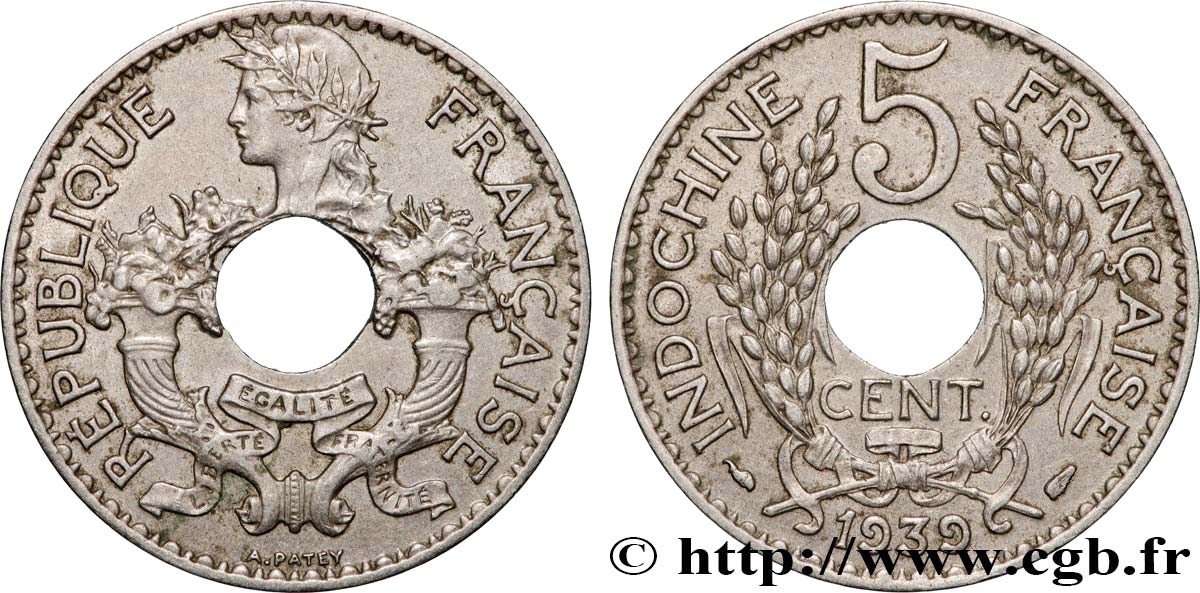 INDOCHINE FRANÇAISE 5 Centièmes 1939 Paris TTB+ 