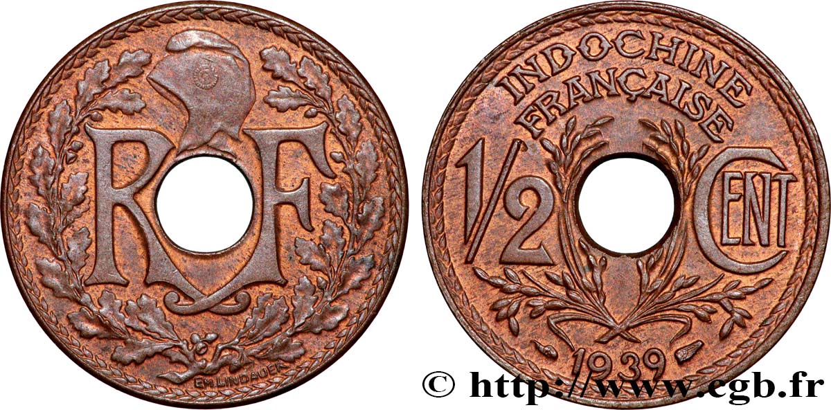 INDOCHINE FRANÇAISE 1/2 Centième 1939 Paris SUP 