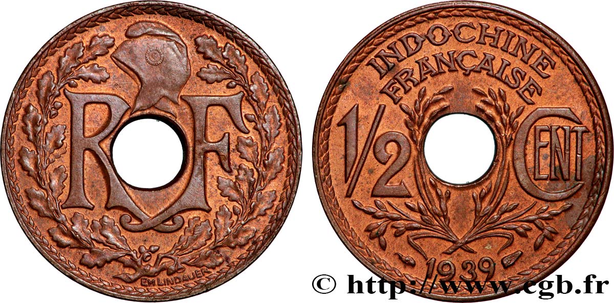 INDOCHINE FRANÇAISE 1/2 Centième 1939 Paris SUP 