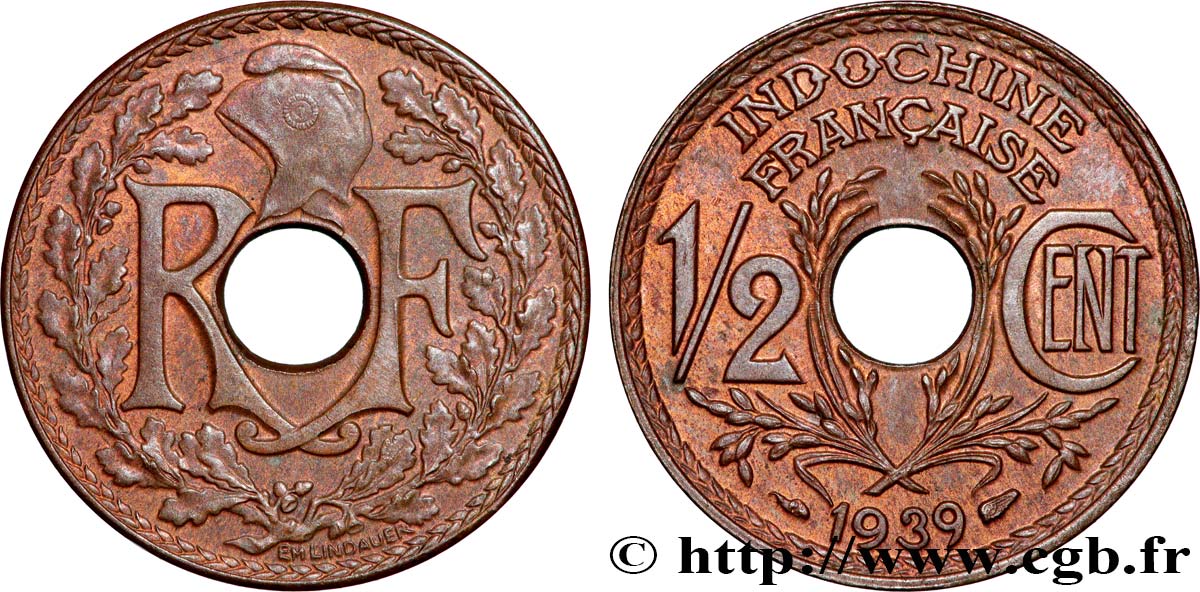 INDOCHINE FRANÇAISE 1/2 Centième 1939 Paris SUP 