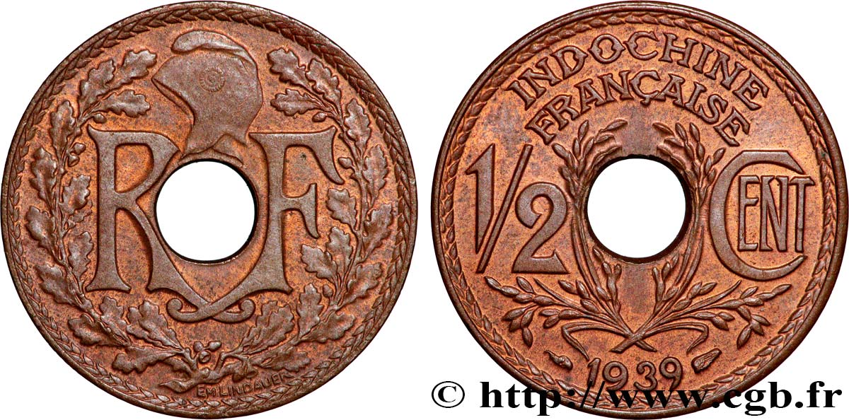 INDOCHINE FRANÇAISE 1/2 Centième 1939 Paris SUP 