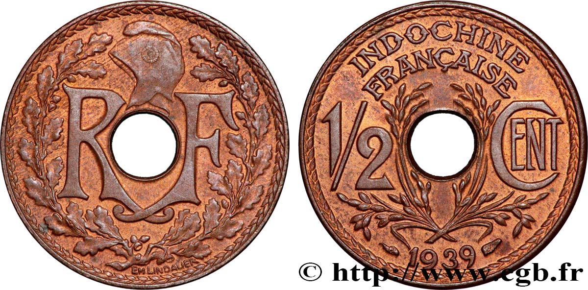INDOCHINE FRANÇAISE 1/2 Centième 1939 Paris SUP 