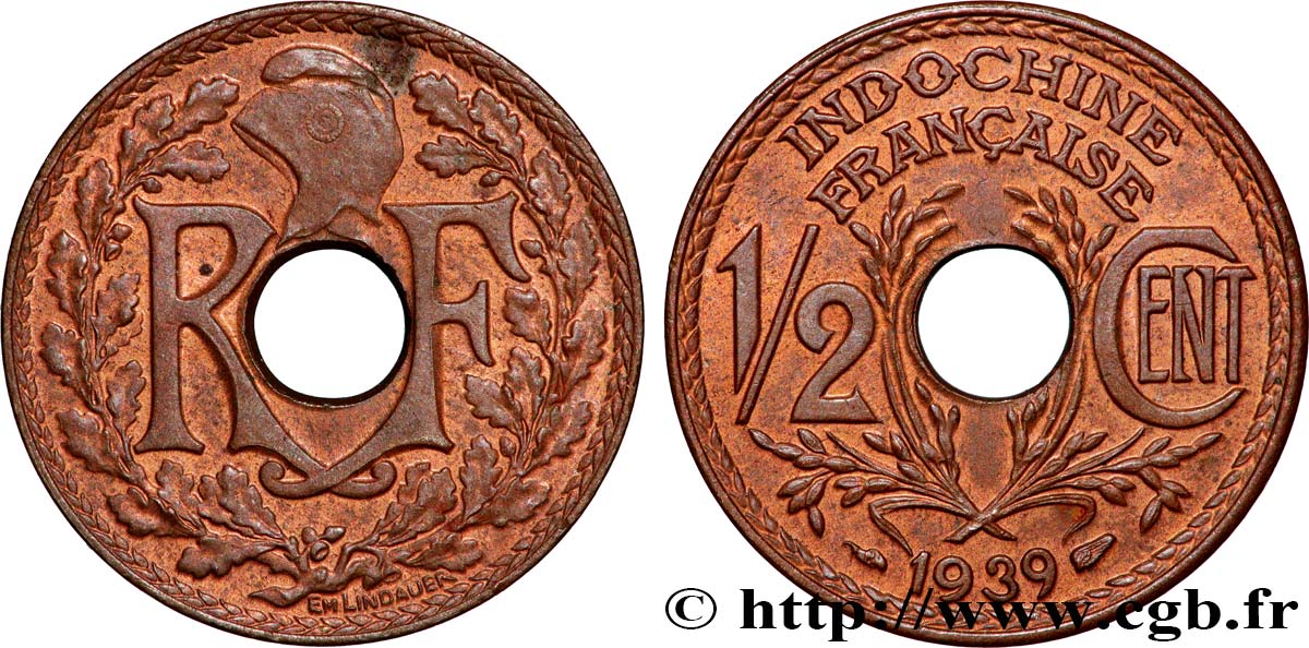 INDOCHINE FRANÇAISE 1/2 Centième 1939 Paris SUP 