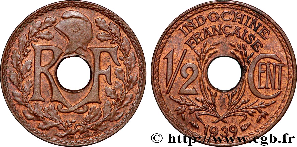 INDOCHINE FRANÇAISE 1/2 Centième 1939 Paris SUP 