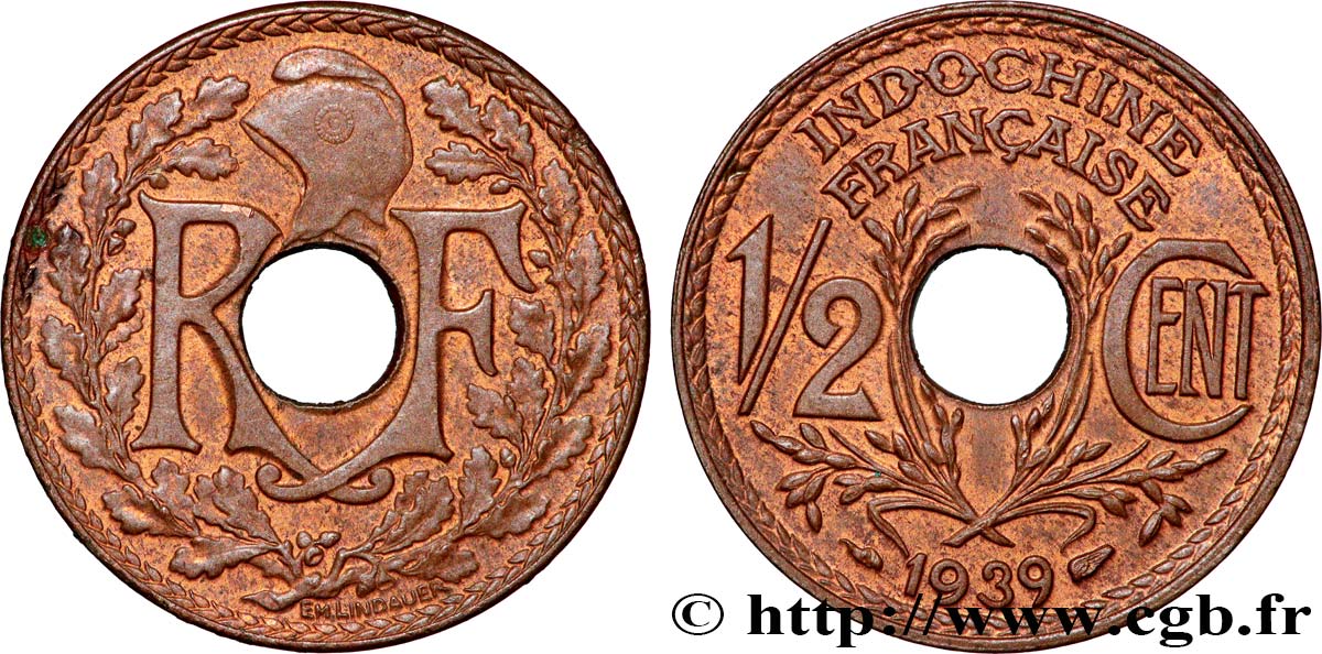 INDOCHINE FRANÇAISE 1/2 Centième 1939 Paris SUP 