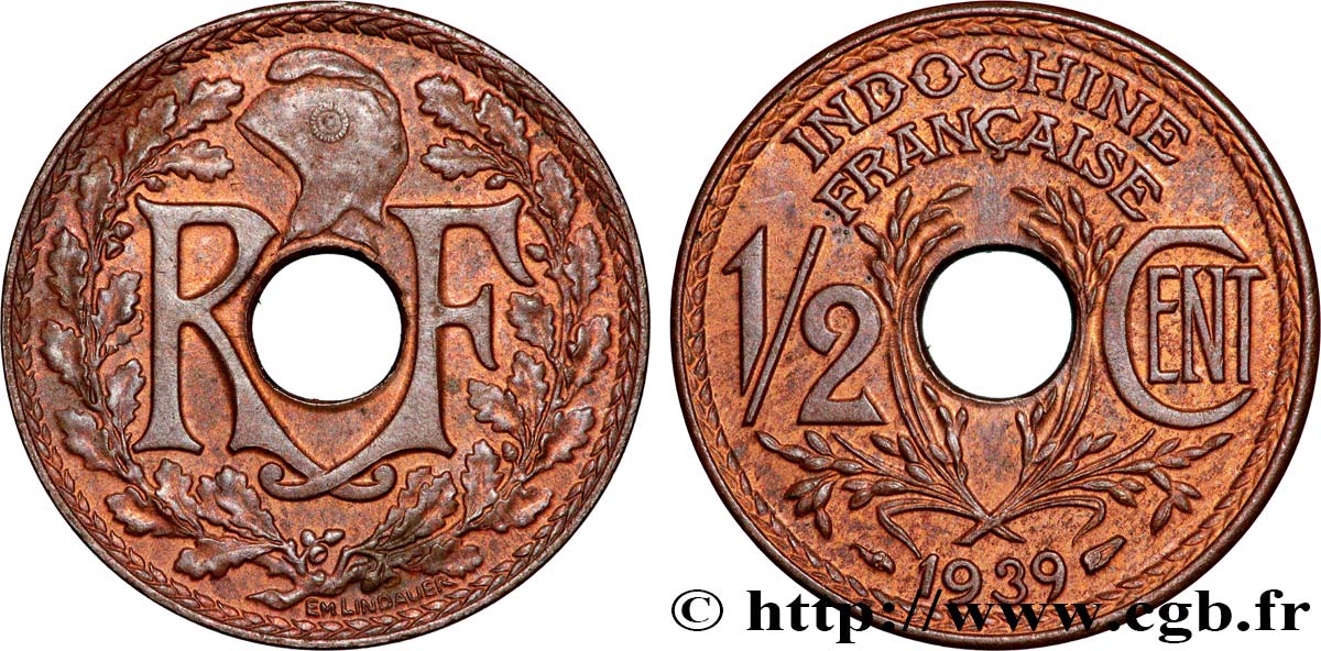 INDOCHINE FRANÇAISE 1/2 Centième 1939 Paris SUP 
