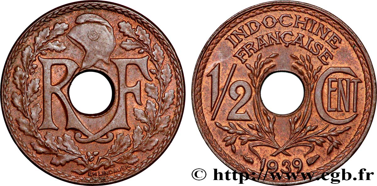 INDOCHINE FRANÇAISE 1/2 Centième 1939 Paris SUP 
