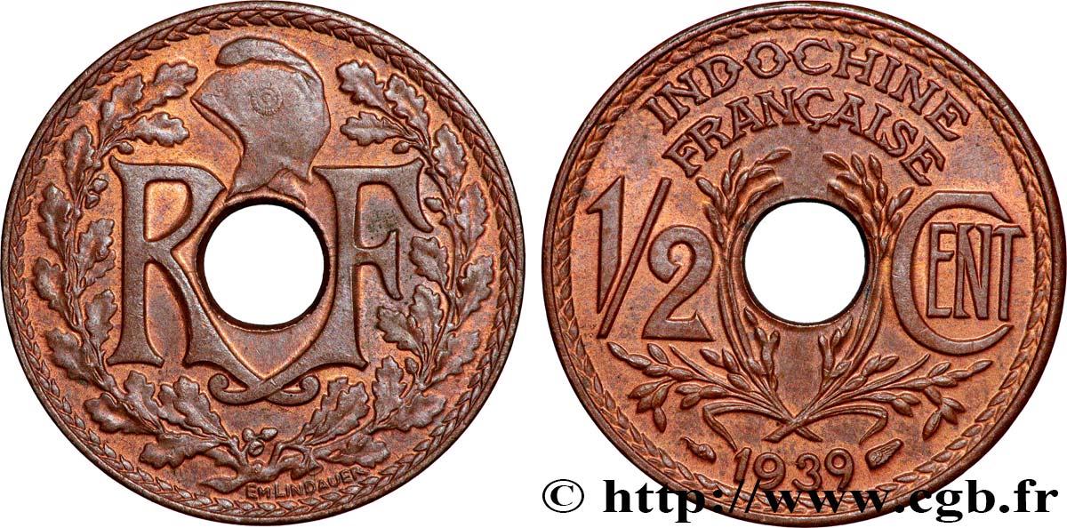 INDOCHINE FRANÇAISE 1/2 Centième 1939 Paris SUP 