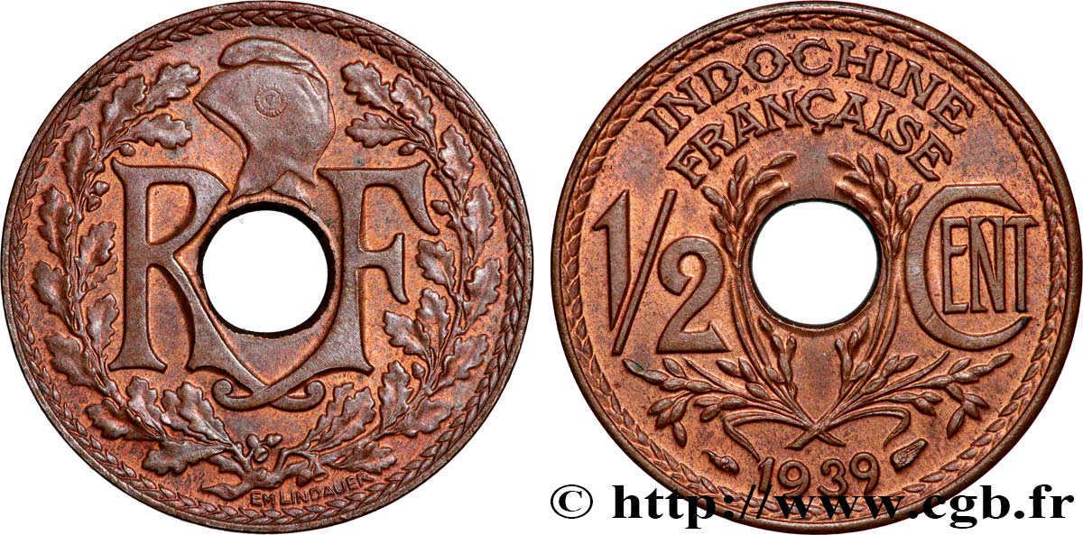 INDOCHINE FRANÇAISE 1/2 Centième 1939 Paris SUP 