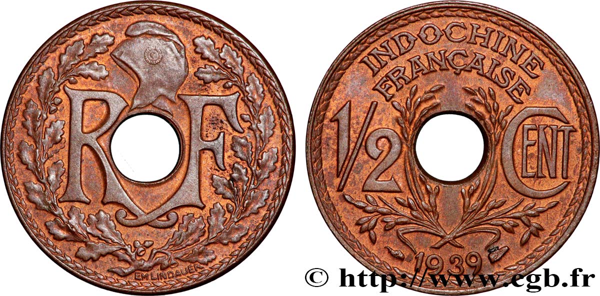 INDOCHINE FRANÇAISE 1/2 Centième 1939 Paris SUP 