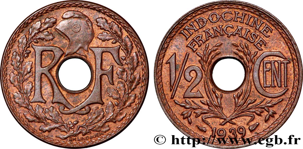 INDOCHINE FRANÇAISE 1/2 Centième 1939 Paris SUP 