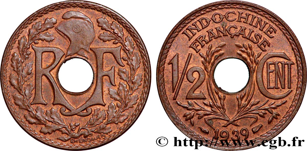 INDOCHINE FRANÇAISE 1/2 Centième 1939 Paris SUP 