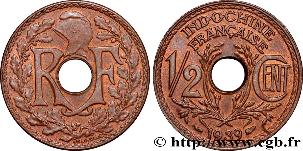 INDOCHINE FRANÇAISE 1/2 Centième 1939 Paris SUP 