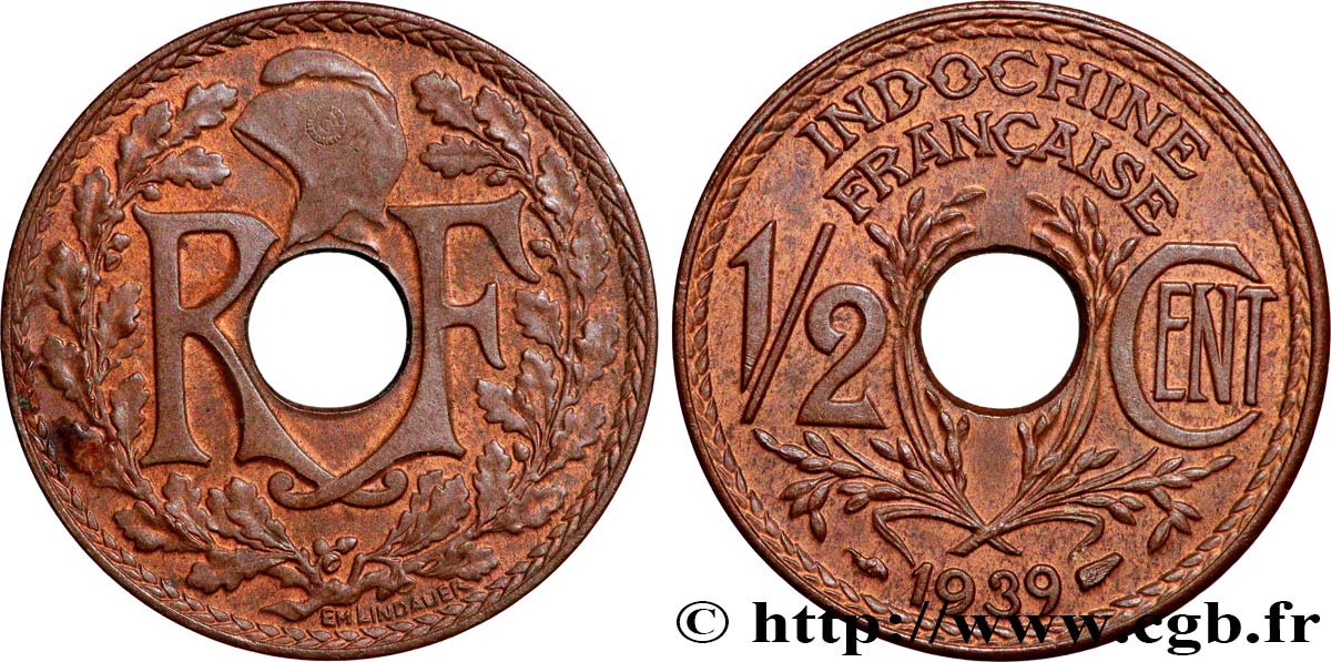 INDOCHINE FRANÇAISE 1/2 Centième 1939 Paris SUP 