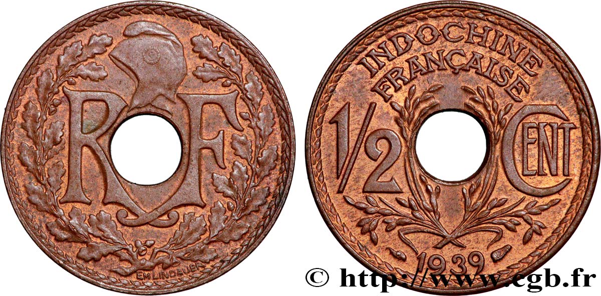 INDOCHINE FRANÇAISE 1/2 Centième 1939 Paris SUP 