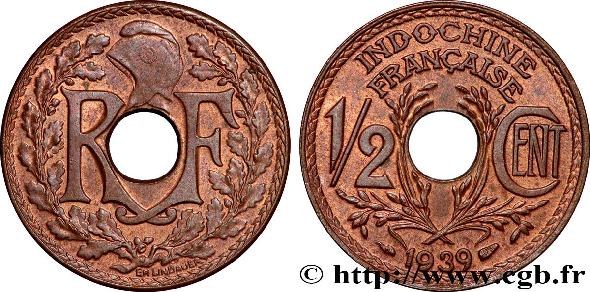 INDOCHINE FRANÇAISE 1/2 Centième 1939 Paris SUP 