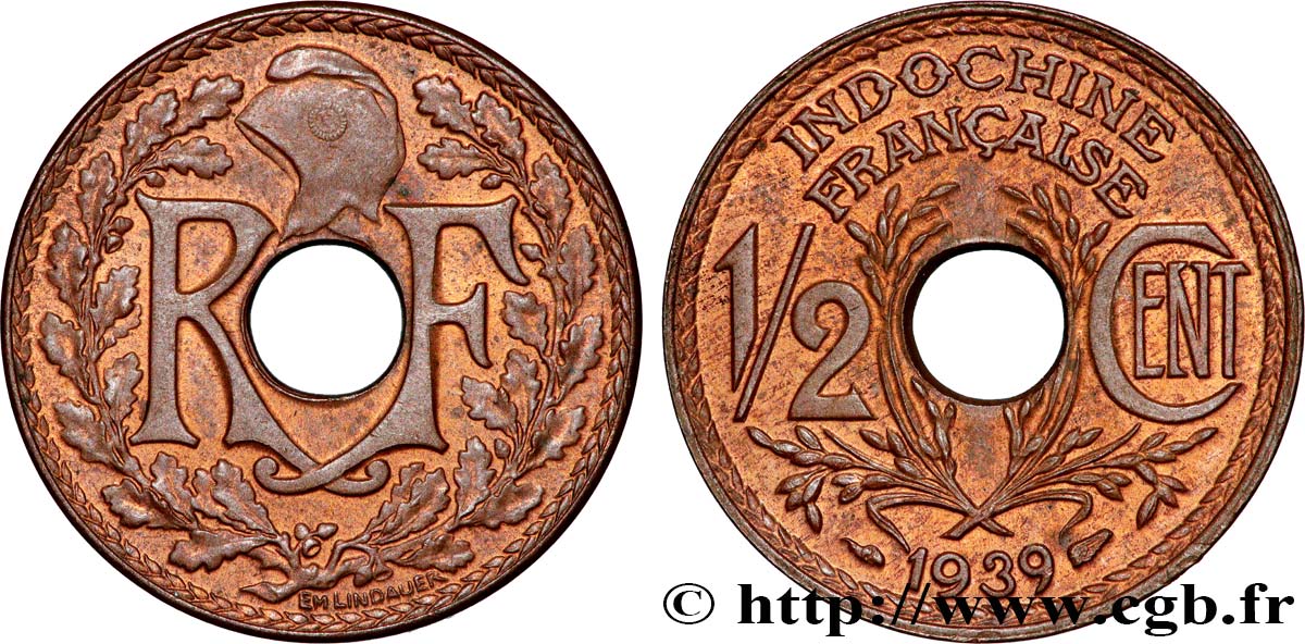 INDOCHINE FRANÇAISE 1/2 Centième 1939 Paris SUP 
