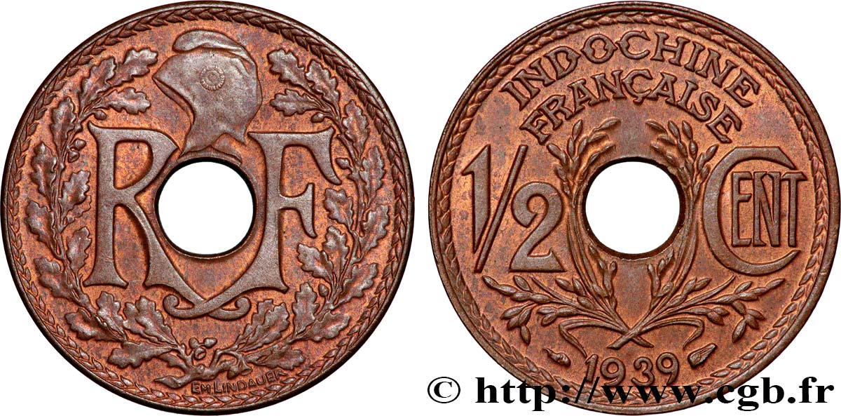 INDOCHINE FRANÇAISE 1/2 Centième 1939 Paris SUP 