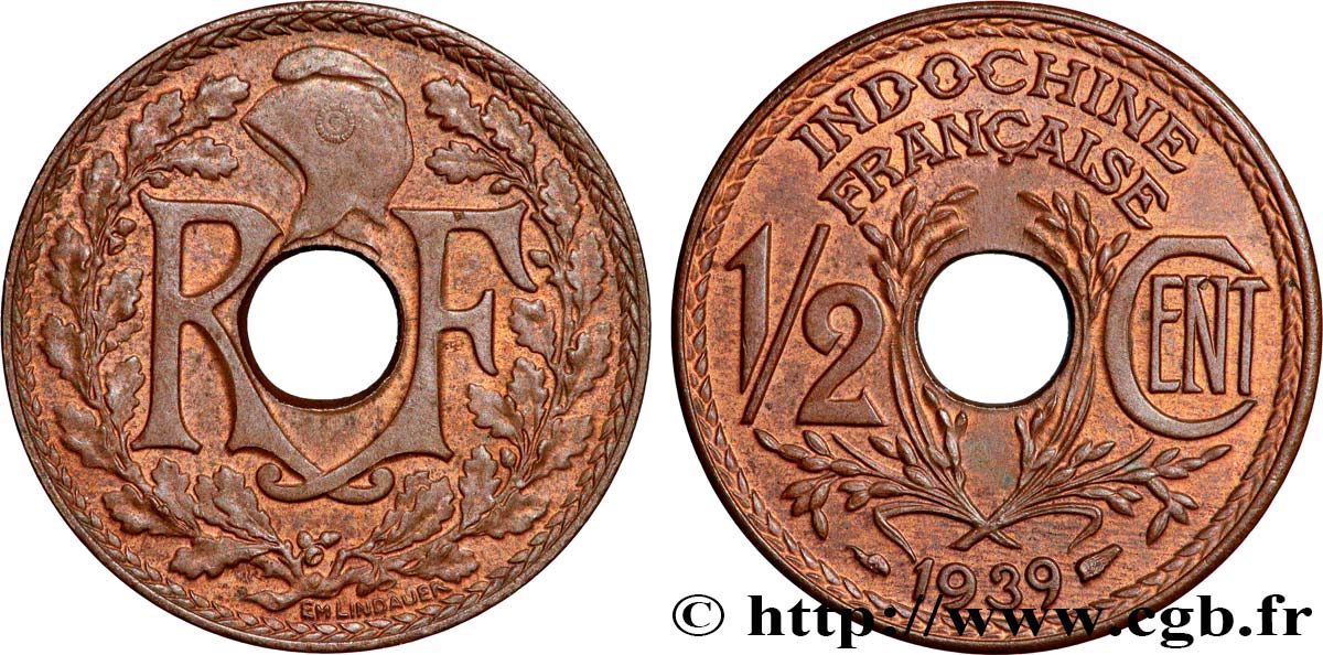 INDOCHINE FRANÇAISE 1/2 Centième 1939 Paris SUP 