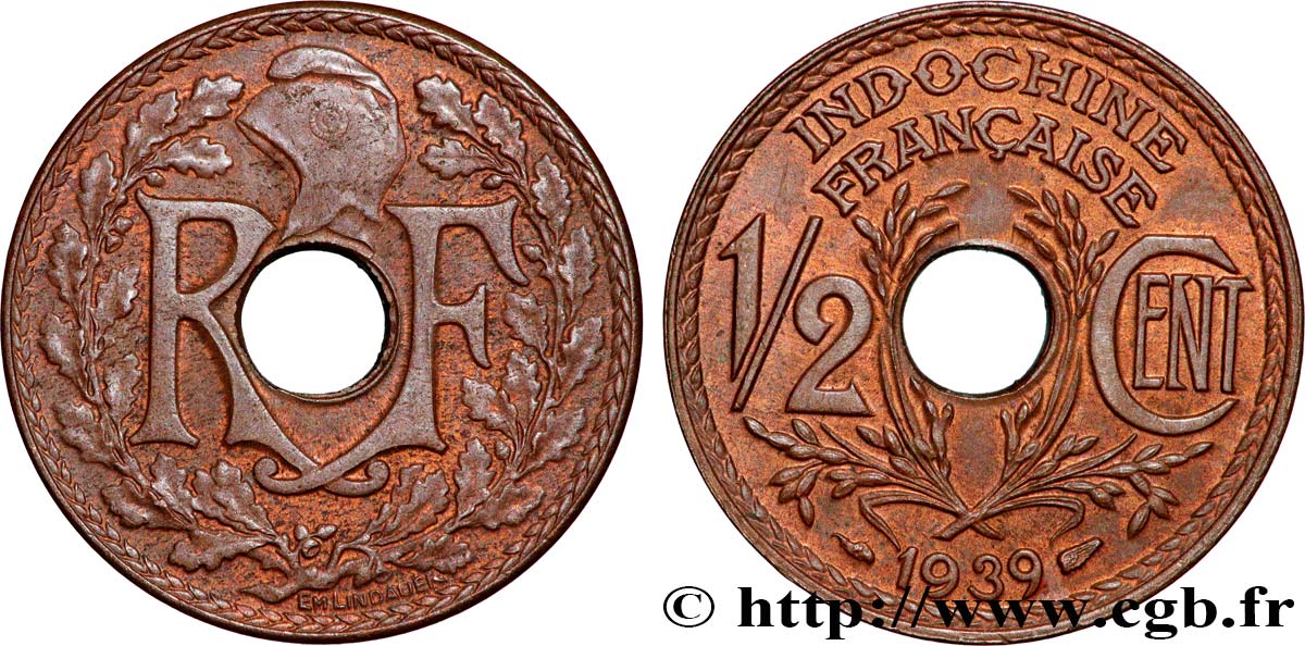INDOCHINE FRANÇAISE 1/2 Centième 1939 Paris SUP 