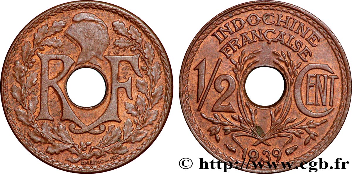 INDOCHINE FRANÇAISE 1/2 Centième 1939 Paris SUP 