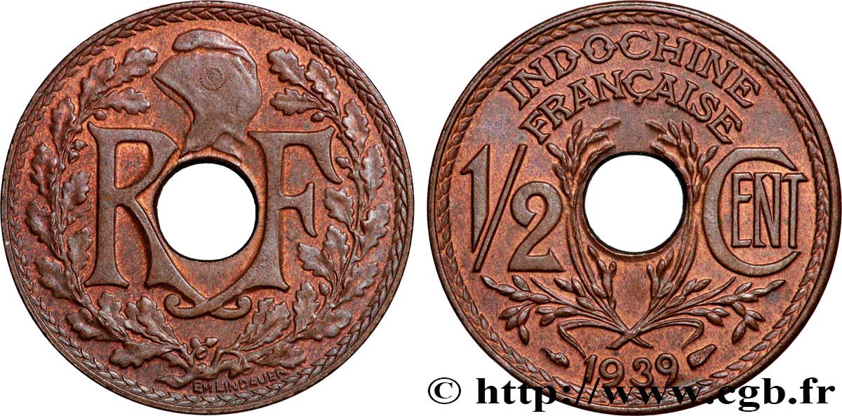 INDOCHINE FRANÇAISE 1/2 Centième 1939 Paris SUP 