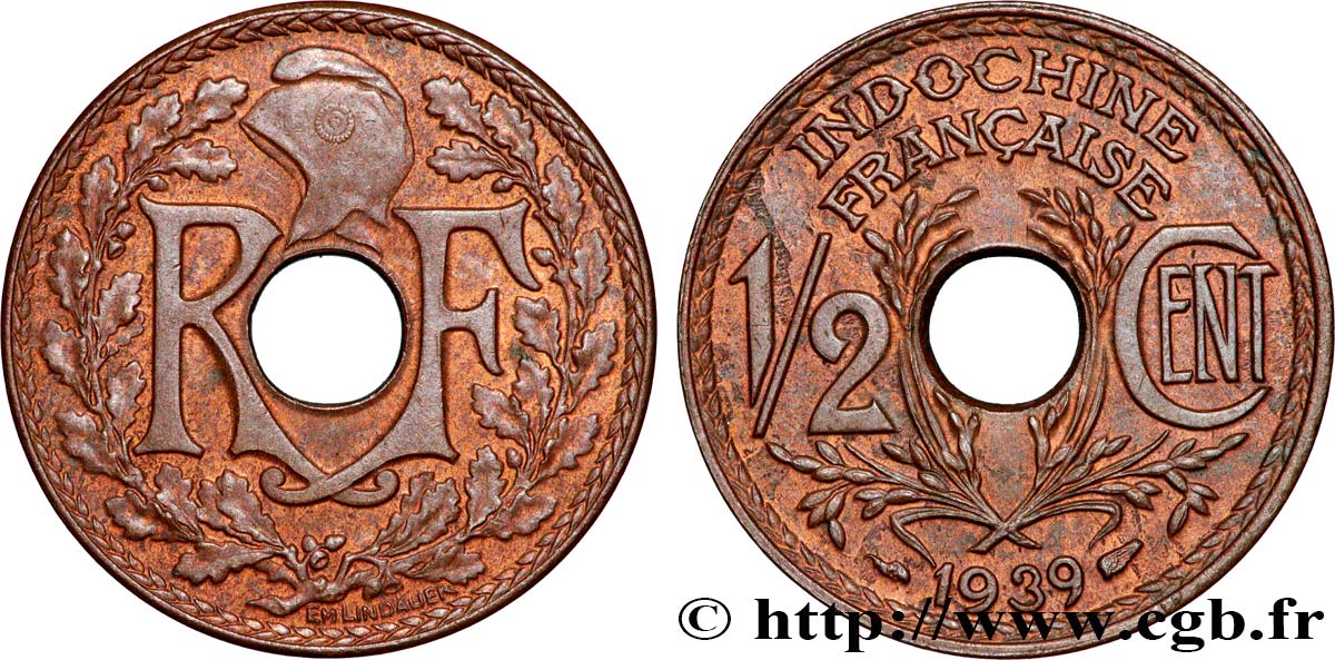 INDOCHINE FRANÇAISE 1/2 Centième 1939 Paris SUP 